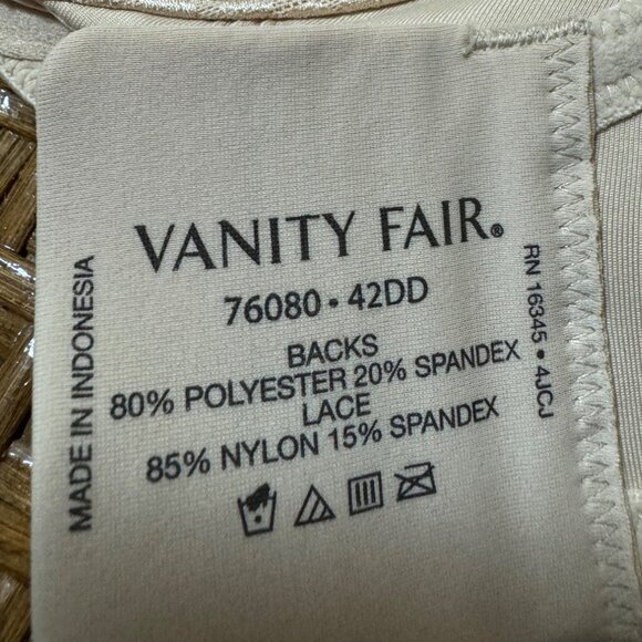 Vanity Fair Beige Lace Underwire Bra With Adjustable Straps Size 42DD - Picture 7 of 8